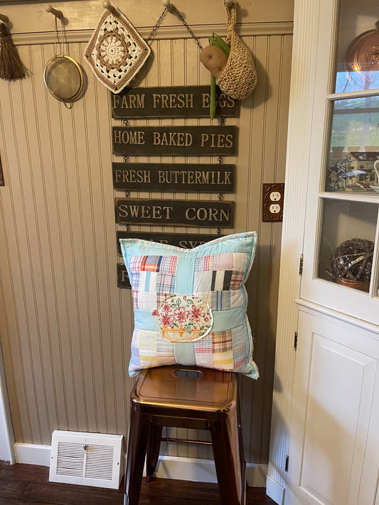 Antique Quilt Flower Basket Pillow