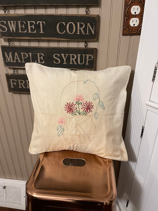 Vintage Embroidered Pillowcase with Antique Quilted Pillow