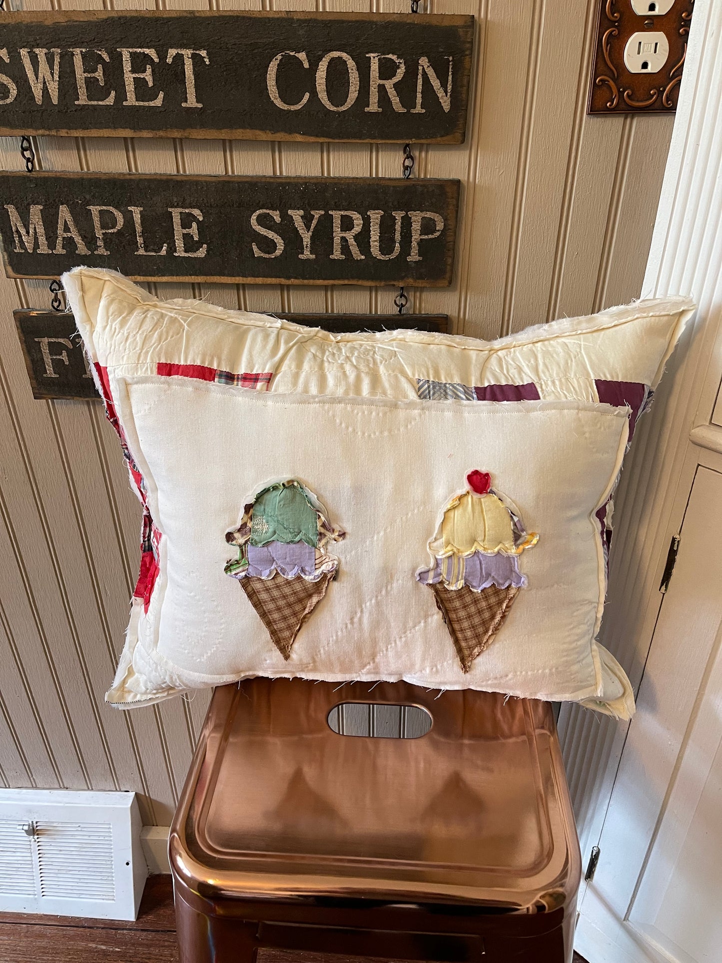 Antique Ice Cream Quilt Pillow